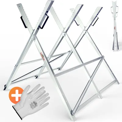 Image de Chevalet de sciage pliable 150 kg métal zingué jardin dents porte-bûches support de coupe tréteau de sciage tronçonneuse