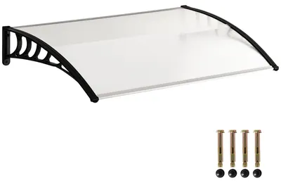 Produktbild von Eingangsvordach, Polycarbonat-Dachmarkise, Regen-/Schnee-/UV-Schutz, 90 x 122 cm, transparent
