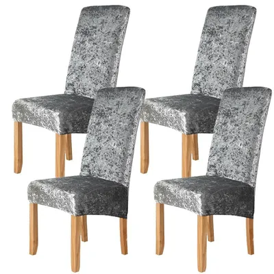 Produktbild von 4er Set Stretch Stuhlhusse Universelle Samt Stuhlbezug Husse für Haus Esszimmer Hochzeit Hotel Restaurant, Grau