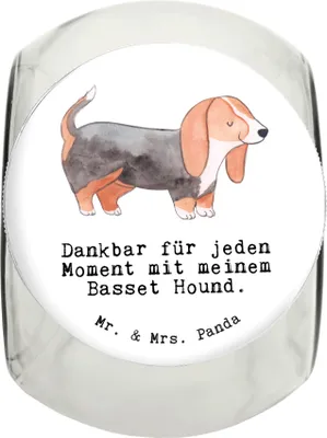 Produktbild von Mr. & Mrs. Panda Leckerli Glas Basset Hound Moment XL 2000ml - Weiß - Geschenk, schraubglas, Dose, Vorratsglas, Vorratsbehälter, leckerlidose, Keksdose