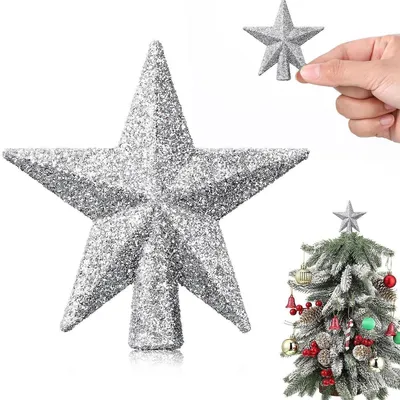 Zdjęcie produktu dla Gwiazda na szczyt choinki, 6 cm, plastik, brokat