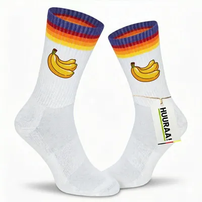 Produktbild von Huuraa Uni Socken Banane Comic 37/41 Rainbow Baumwolle Tennissocken Geschenkidee