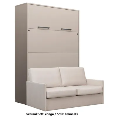 Produktbild von Schrankbett Wandbett Klappbett vertikal GN 140x200 congo mit LED und Sofa beige