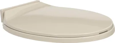 A toilet seat with a lid, shown from a slightly elevated side angle against a white background.