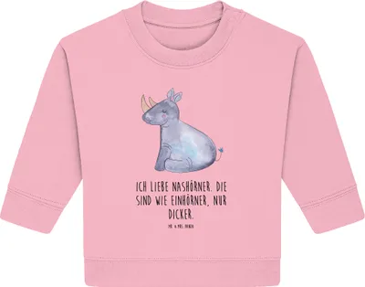Produktbild von Mr. & Mrs. Panda Organic Baby Pullover Einhorn Nashorn 12. - 18. Monat - Baumwolle Pink - Geschenk, Unicorn, Nashörner, Zoo, Bullover, Witzig, Regenbogen, Lustig