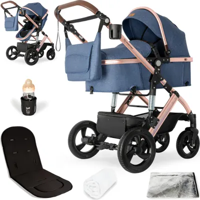 Produktbild von Bergsteiger Nizza 3 in 1 Kinderwagen, Kombikinderwagen Komplettset, Babywanne & Buggy Sportsitz inklusive, Auto-Babyschale & Isofix Station optional