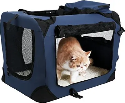 Obrázek produktu pro SONGMICS Přepravka pro psy Přepravka do auta Skládací přepravka pro psy Přepravka pro kočky Oxford tkanina tmavě modrá M 60 x 40 x 40 cm PDC60Z
