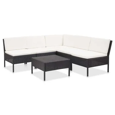 Produktbild von 6-tlg. Garten-Lounge-Set mit Auflagen Poly Rattan Schwarz