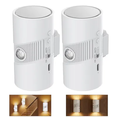 Produktbild von Kabelloses LED-Nachtlicht 2 Stück,  Wandlampe mit Magnetmontage, 3-fach Sensor & 4 Helligkeitsstufen,energiesparend für Flur, Treppen, Schrank