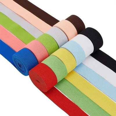 Produktbild von 12 Rollen farbiges, elastisches Band zum Nähen und für Bastelarbeiten