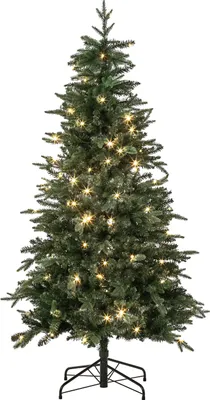 Produktbild von Dehner Künstlicher Weihnachtsbaum Tanne Espen, mit LED Beleuchtung warmweiß, Höhe ca. 150 cm, Kunststoff, grün