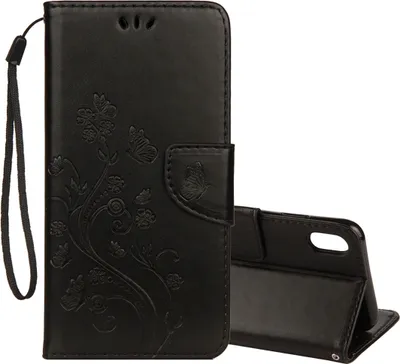 Produktbild von Mobigear Flowers iPhone XR Hülle Klapphülle Geldbörse - Schwarz