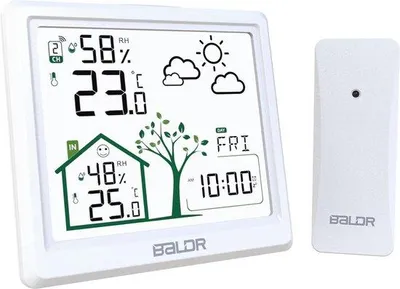 Productafbeelding van Famanu weerstation met digitale klok en alarm - Thermometer, hygrometer en barometer voor binnen- en buitengebruik