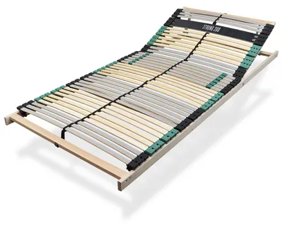 Obrázek produktu pro Lamelový rošt 120x200 PREMIUM STRONG s extra pevným rámem z bukového dřeva, lamelový rošt 120x200 extra pevný, nastavitelná opěrka hlavy, ortopedický 7zónový lamelový rošt se 42 zesílenými lamelami, vyrobeno v Německu, nosnost až 200 kg