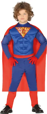Produktbild von Superheld Abenteuerfigur Muskelanzug Karneval Comic Kostüm für Kinder, Größe: 140/146 Farbe: Blau