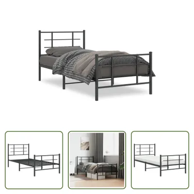 Produktbild von The Living Store Bettgestell mit Kopf- und Fußteil Metall Schwarz 90x200 cm