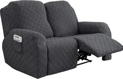 Produktbild von Relaxsofa Hussen, Bezug für Relaxsessel, 6-teiliges Stretch Sofa Überwurf Weich Jacquard Sesselbezug Sofahusse mit Tasche für 2 Sitzer,Dunkelgrau