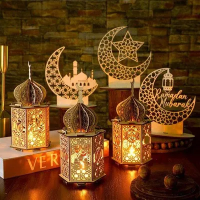 Obrázek produktu pro Dřevěné světla Sada pro Eid a Ramadanu - 9 ks LED Lantern a dekorace