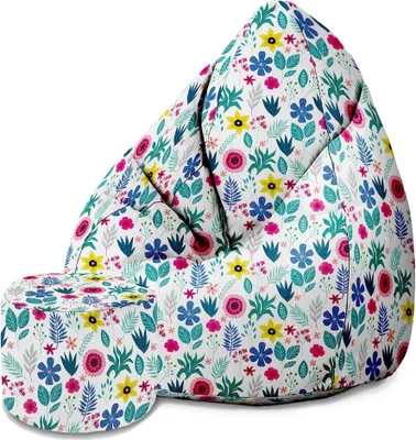 Image de Dreamroots Bean Bag 80x80x120cm Pouf avec dossier et tabouret et housse Coussin de sol Sac Bubibag Pouf avec garnissage Floral Elegance