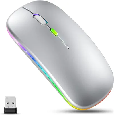 Produktbild von Kabellose Maus, LED Wiederaufladbare Leise schlanke Maus Laptop Wireless Mouse, 2.4G USB Funkmäuse für Laptop, PC, Computer, Mac