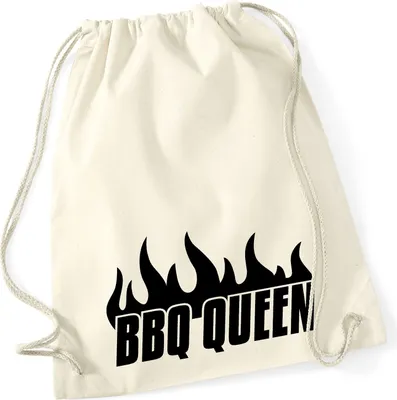Produktbild von Huuraa Turnbeutel BBQ Queen Flammen 12 Liter Natural Baumwolle Rucksack Geschenkidee