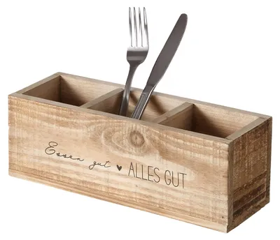 Obrázek produktu pro 2.02 Dřevěný organizér na příbory ESSEN GUT ALLES GUT - cca 28 cm - kuchyňský úložný košík box