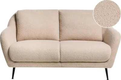 Produktbild von BELIANI Sofa Beige Bouclé Stoff 2-Sitzer Schwarze Metallbeine Dick Gepolsterte Sitzfläche Armlehnen Polstersessel Wohnzimmer Schlafzimmer