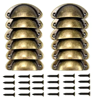 Produktbild von 12 Stück Türknäufe Vintage Muschelgriffe, Antike Griffe für Schubladen mit Schrauben, Möbelgriff Halbkreis für Küche und Schrank (Bronze)
