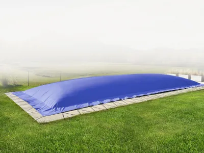 Produktbild von AirDeluxe® Rechteckige aufblasbare Poolplane (10m x 3m, Blau) INKL. elektr. Luftpumpe, Schwimmbad Abdeckung aus LKW Plane, Winter Poolabdeckung