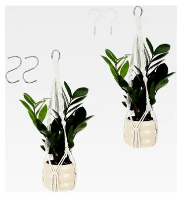 Produktbild von 2 Stück Makramee Blumenampel, Hängetopf für Pflanzen mit Eisenring, Hängend für Innen und Außen
