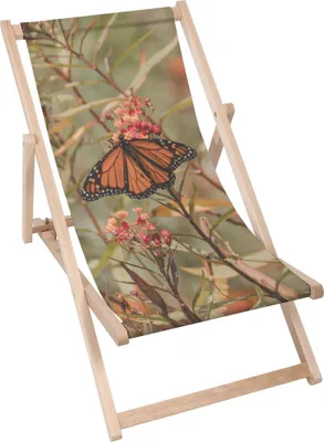 Produktbild von Dreamroots Liegestuhl klappbar Holz bis zu 130 kg, Sonnenliege klappbar mit 3-stufiger Neigungsregulierung der Rückenlehne, Swallowtail Butterfly