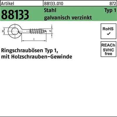 Produktbild von Reyher  Art. 1 Ringschrauben 50x20 verzinkt mit Holzgewinde (100 Stück)