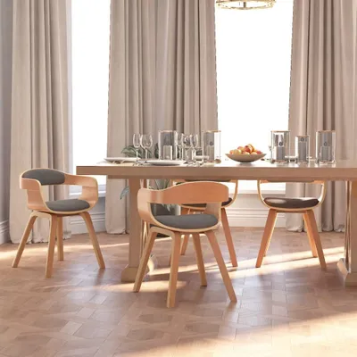 Produktbild von The Living Store Esszimmerstühle 4 Stk. Hellgrau Bugholz und Stoff