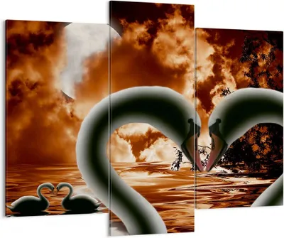 Produktbild von Bild auf Leinwand - Leinwandbild - Schwäne Nacht Liebe - 130x100cm - Wand Bild - Wanddeko - Leinwanddruck - Bilder - Kunstdruck - Wanddekoration - Leinwand bilder - Wandkunst - CB130x100-0293