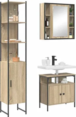 Zdjęcie produktu dla vidaXL Zestaw mebli łazienkowych z półką 3 szt. materiał drewnopochodny dąb sonoma