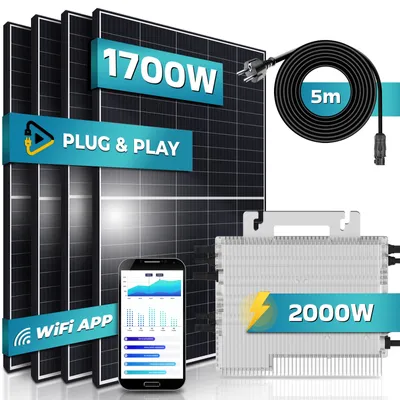 Produktbild von SUNNIVA® Balkonkraftwerk 1700/2000W Solaranlage, mit Deye Micro Wechselrichter, 5m Schuko Anschlusskabel, drosselbar