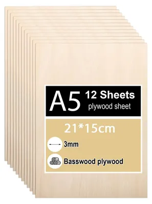 Obrázek produktu pro 12 kusů překližky, tloušťka 3 mm, formát A5 (21 x 15 cm), březová překližka
