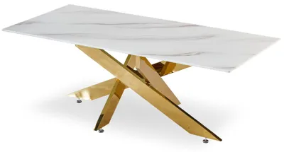 Image de MENZZO Table basse Naelle en Verre effet Marbre blanc et pieds Or