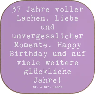 Produktbild von Mr. & Mrs. Panda Tassenuntersetzer Spruch 37. Geburtstag - Lavendeltraum - Geschenk, Glückwunsch, Untersetzer Kaffee, unvergesslich, Tischuntersetzer, für Gläser, Coaster