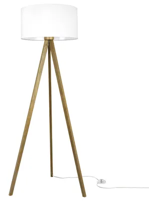 Produktbild von Stehlampe GAJA Dreifuß Eiche mit Zylinderschirm Weiß 44 cm E27 – Moderne Standleuchte
