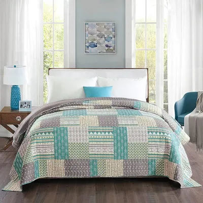 Immagine prodotto di WOLTU® # 1077-2, copriletto, trapunta patchwork in flanella, disegno a scacchi, trapunta per letto matrimoniale, foderata e trapuntata, 220X240 CM