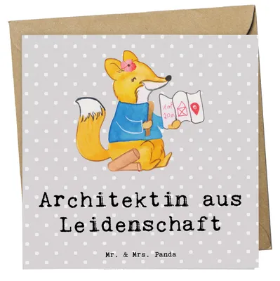 Produktbild von Mr. & Mrs. Panda Glückwunschkarte Architektin Leidenschaft - Grau Pastell - Geschenk, Architekturbüro, anlasskarte, Klappkarte, doppelkarte, faltkarte, Lustig, Beruf