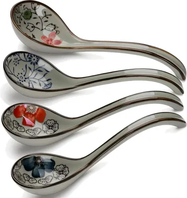 Produktbild von 4-teiliges Set Keramische Suppenlöffel, Japanische Ramen Löffel, Porzellan, für Suppen, Küchenzubehör