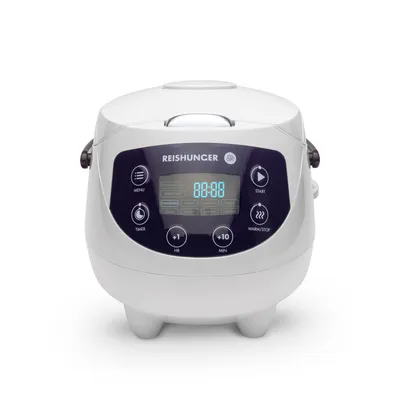 Produktbild von Reishunger Digitálny mini ryžovar a parný varič biely | 0,6 l až pre 3 osoby | Funkcia Keep warm, časovač a prémiový hrniec | Malý multifunkčný varič, 8 programov, 7-fázová technológia