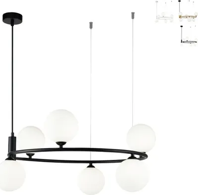 Zdjęcie produktu dla Lampa wisząca, metal, czarny, szkło, wysokość 184 cm