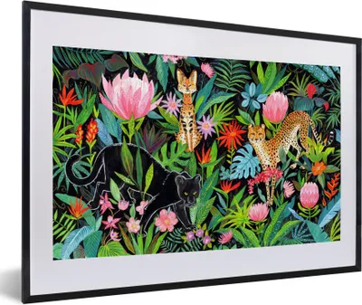 Produktbild von MuchoWow® Gerahmtes Poster Dschungel - Pflanzen - Tiere 60x40 cm - Poster mit Schwarzem Bilderrahmen Wandposter Rahmen Foto Bilder - Schlafzimmer - Plakat in Rahmen - Drucken