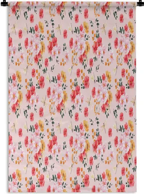 Produktbild von MuchoWow® Wandteppich Wandbehang Blumen - Rosa - Muster 60x90 cm Tapisserie Dekoration Wandtuch - Foto-Teppich - Abwaschbar