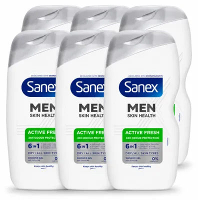 Produktbild von 6 x Sanex Men Active Fresh Douchegel 6-in-1 - 400 ml - Vorteilspackung - 6 Stücke