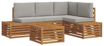 Produktbild von vidaXL Outdoor-Sofagarnitur Natürlich und Hellgrau 59 x 59 x 37 cm