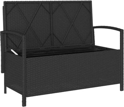 vidaXL Gartenbank mit Stauraum und Kissen Schwarz Poly Rattan